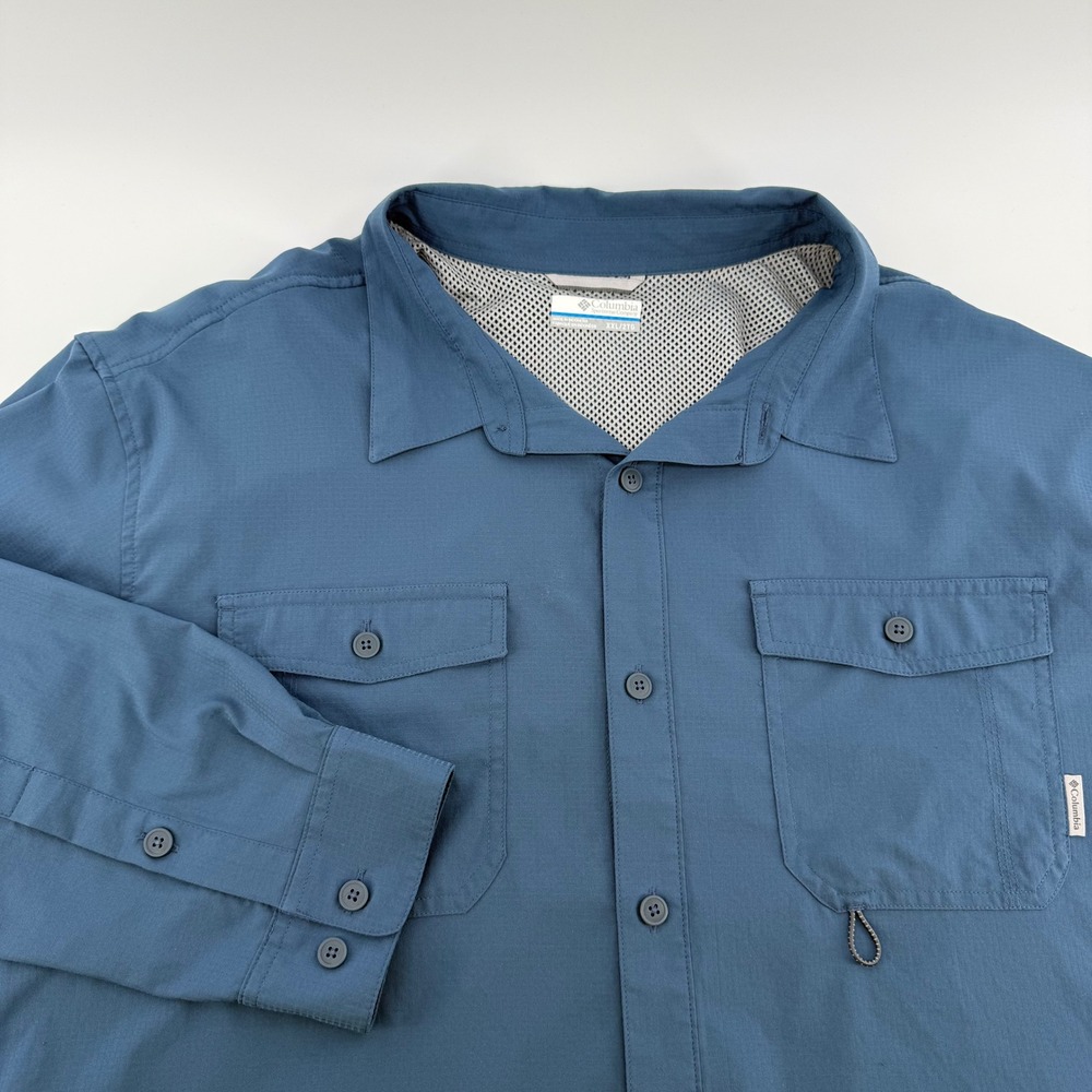 Columbia Omni-Shade Mens XXL Blue Long Sleeve Fishing Hiking Button Down Shirt